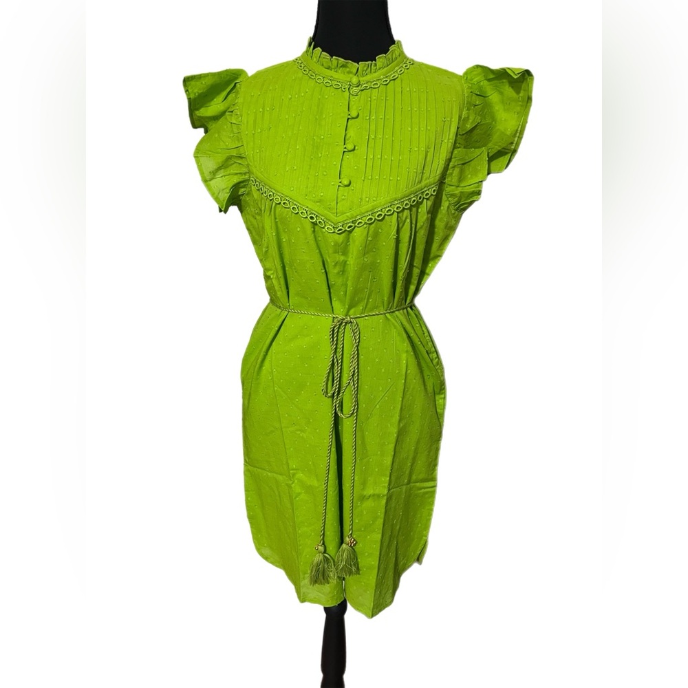 Islapayal flutter sleeve dress with tie belt size XS NWT